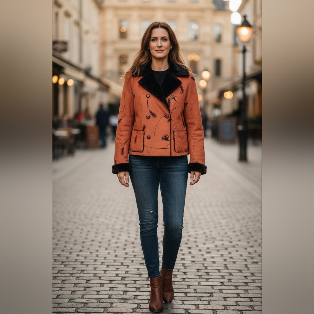 Robert‎ Kitchen Womens Orange Double Breasted Short Waist Jacket/Coat Size SM
